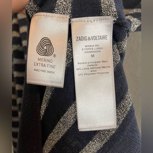 ZADIG & VOLTAIRE Missia Wo Stripes Lurex Wool-blend Sweater Sz M. NWT - Picture 10 of 12